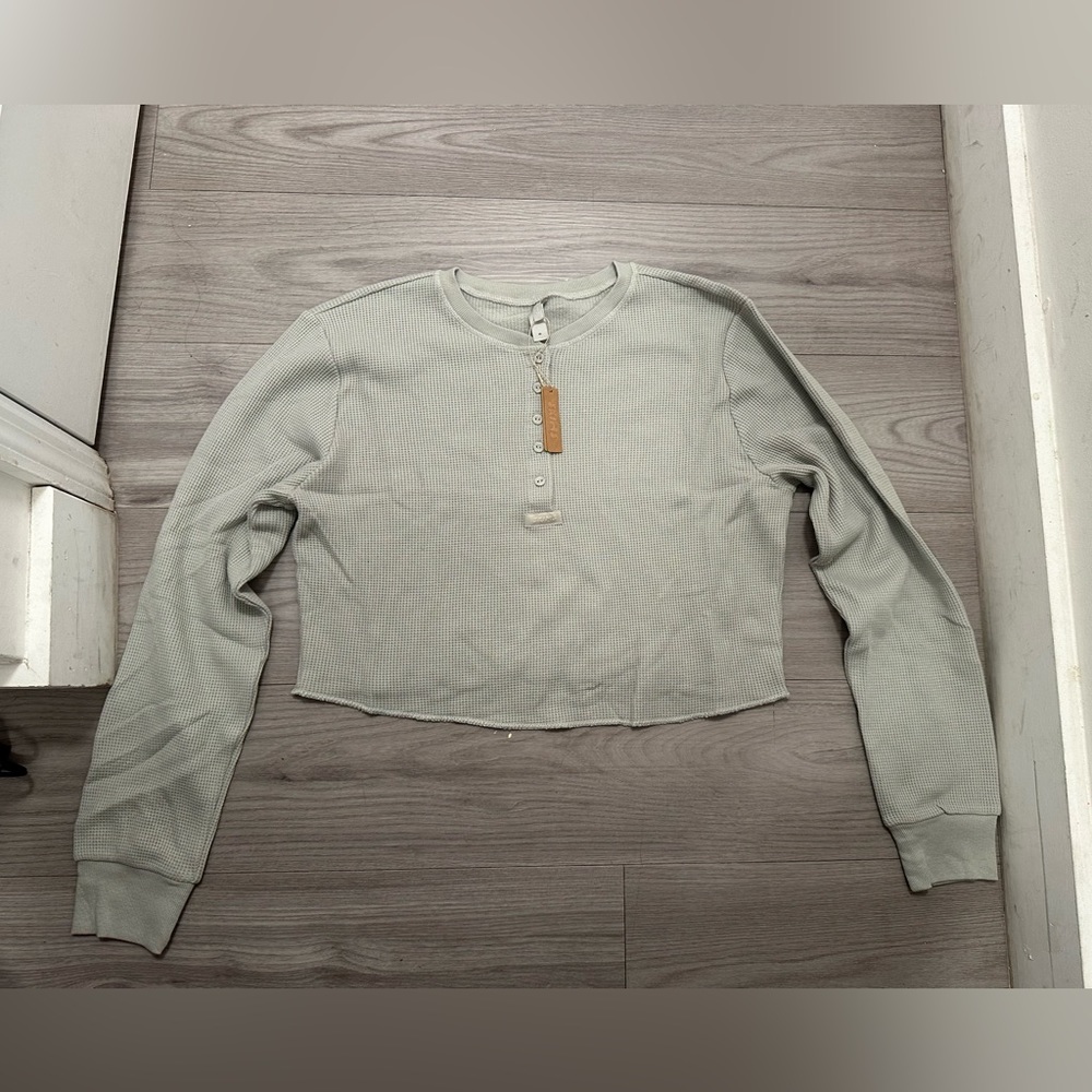 Skims Cropped Waffle Henley Top - NWT